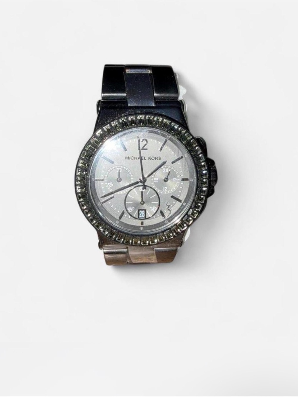Michael Kors Black and Silver Crystal-Trim Chronograph Watch